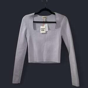 NWT Open Edit Square Neck Ribbed Crop Sweater